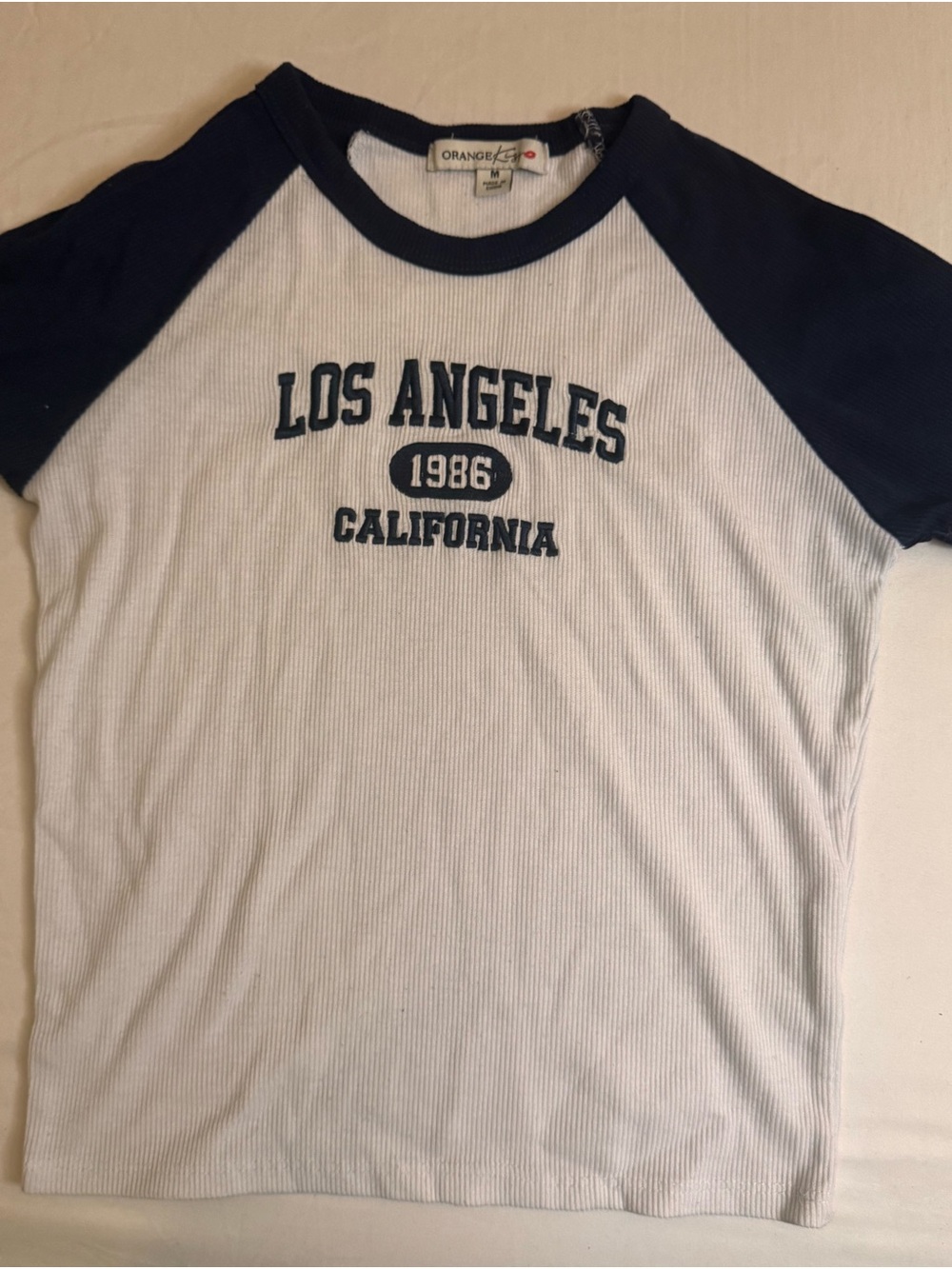 Orange Kiss Los Angeles 1986 Raglan Tee - White & Navy